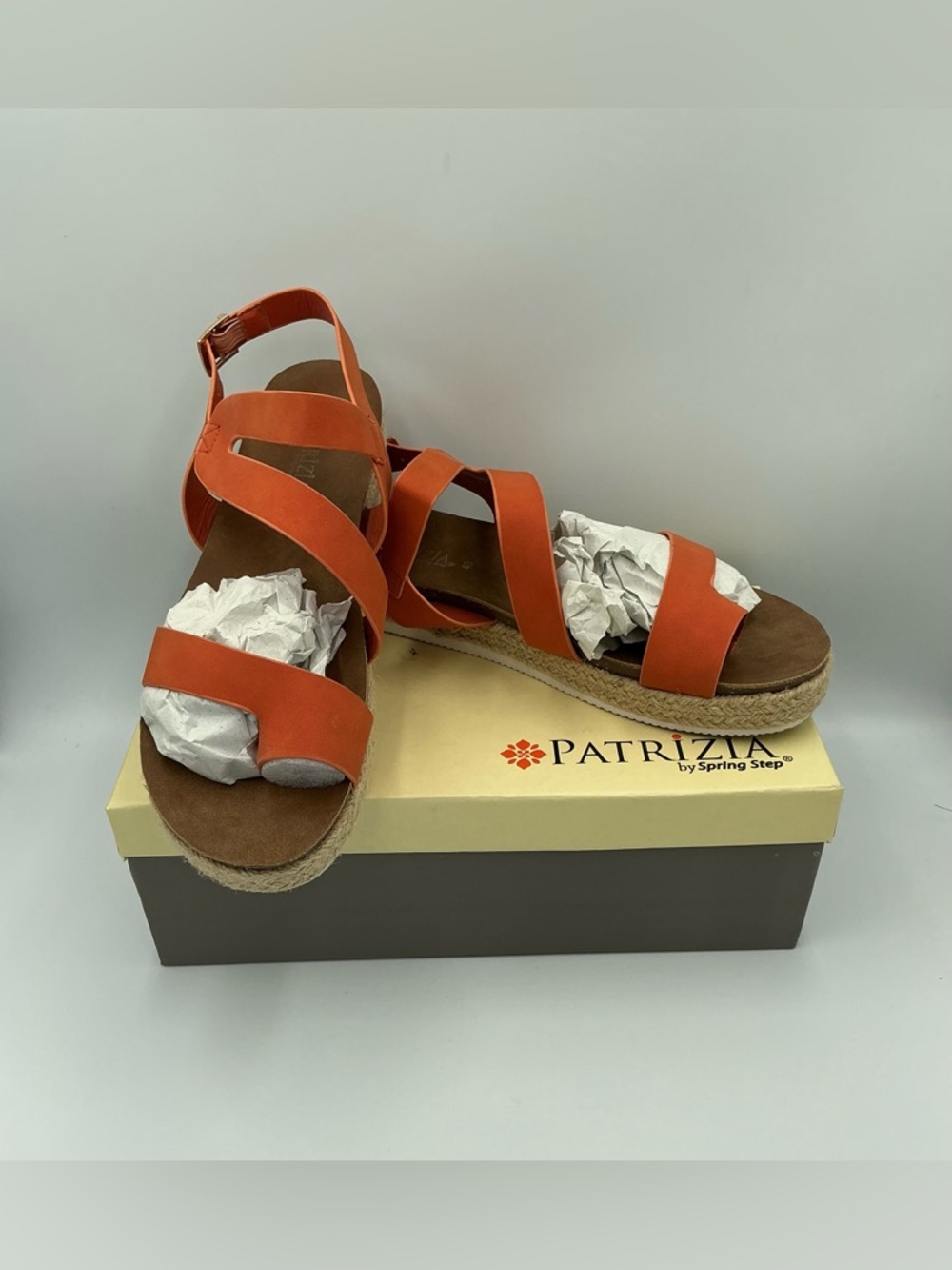 Patrizia by Spring Step Womens Strappy Orange Leather Sandal Womens Size 9 EU 40